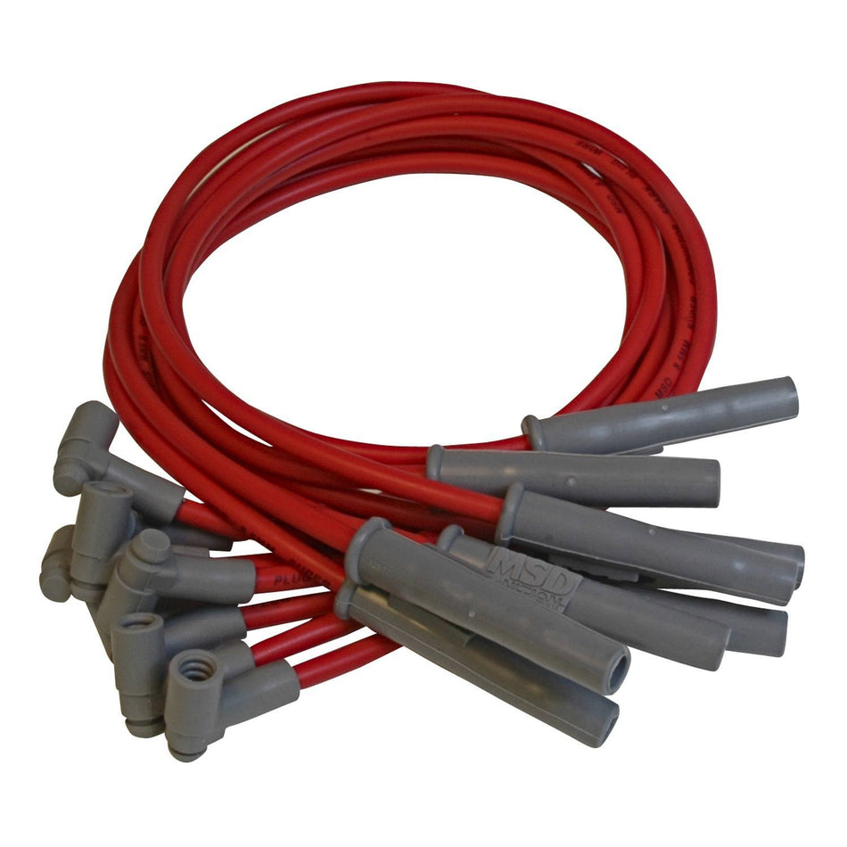 MSD Super Conductor Spiral Core 8.5 mm Spark Plug Wire Set - Red - Factory Style Boots / Terminals - Buick V6