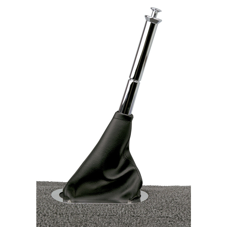 Lokar Floor Mount Parking Brake Boot - Oval Boot - Polished Stainless Ring - Vinyl - Black - Transmission Mount Parking Brake