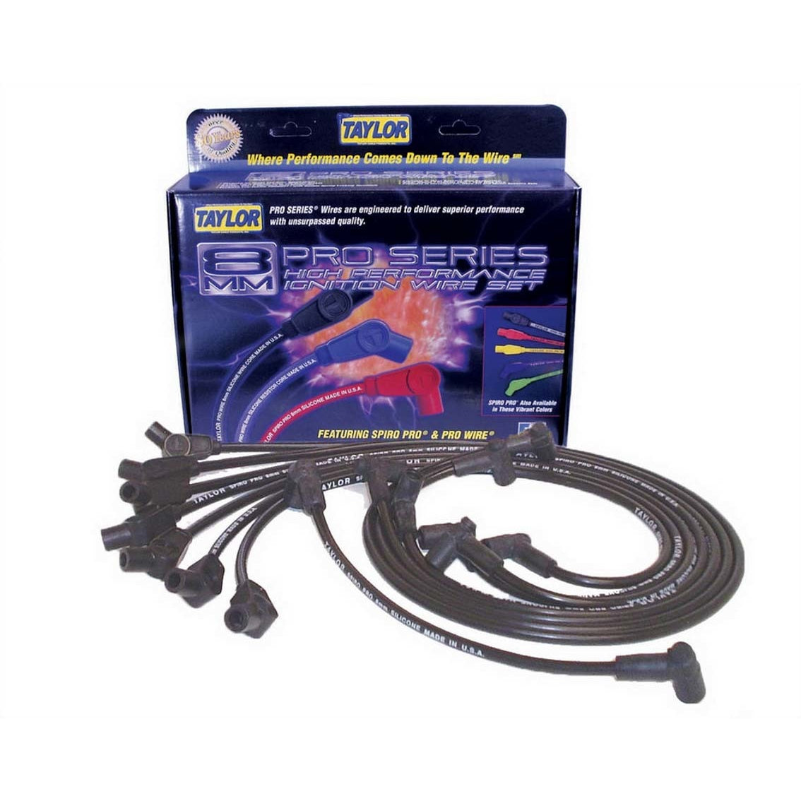 Taylor Cable Products Spiro-Pro Spark Plug Wire Set Spiral Core 8 mm Black - 135 Degree Plug Boots