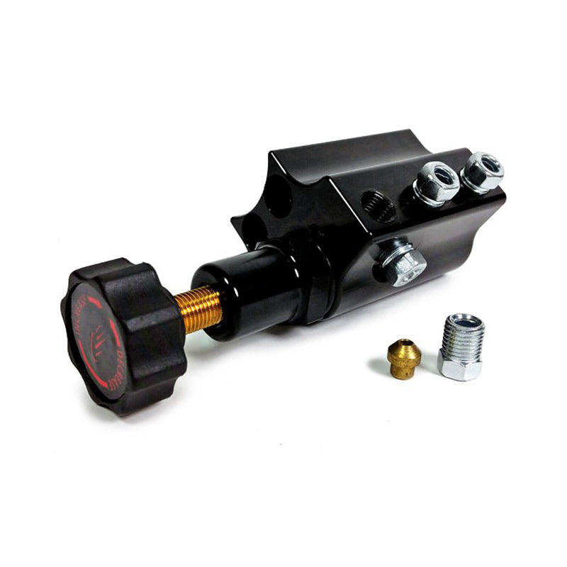 Baer Proportioning Valve - 3/8 in NPT Female Inlet - 3/8 in NPT Female Outlet - 3/8-24 in Fittings - Knob Type - Black Anodized