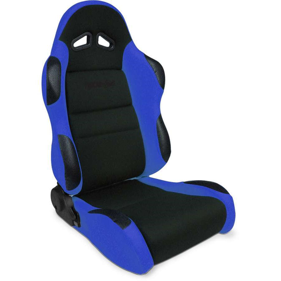 ProCar Sportsman Racing Seat - Right Side - Black Velour Inside - Blue Velour Wings and Bolsters