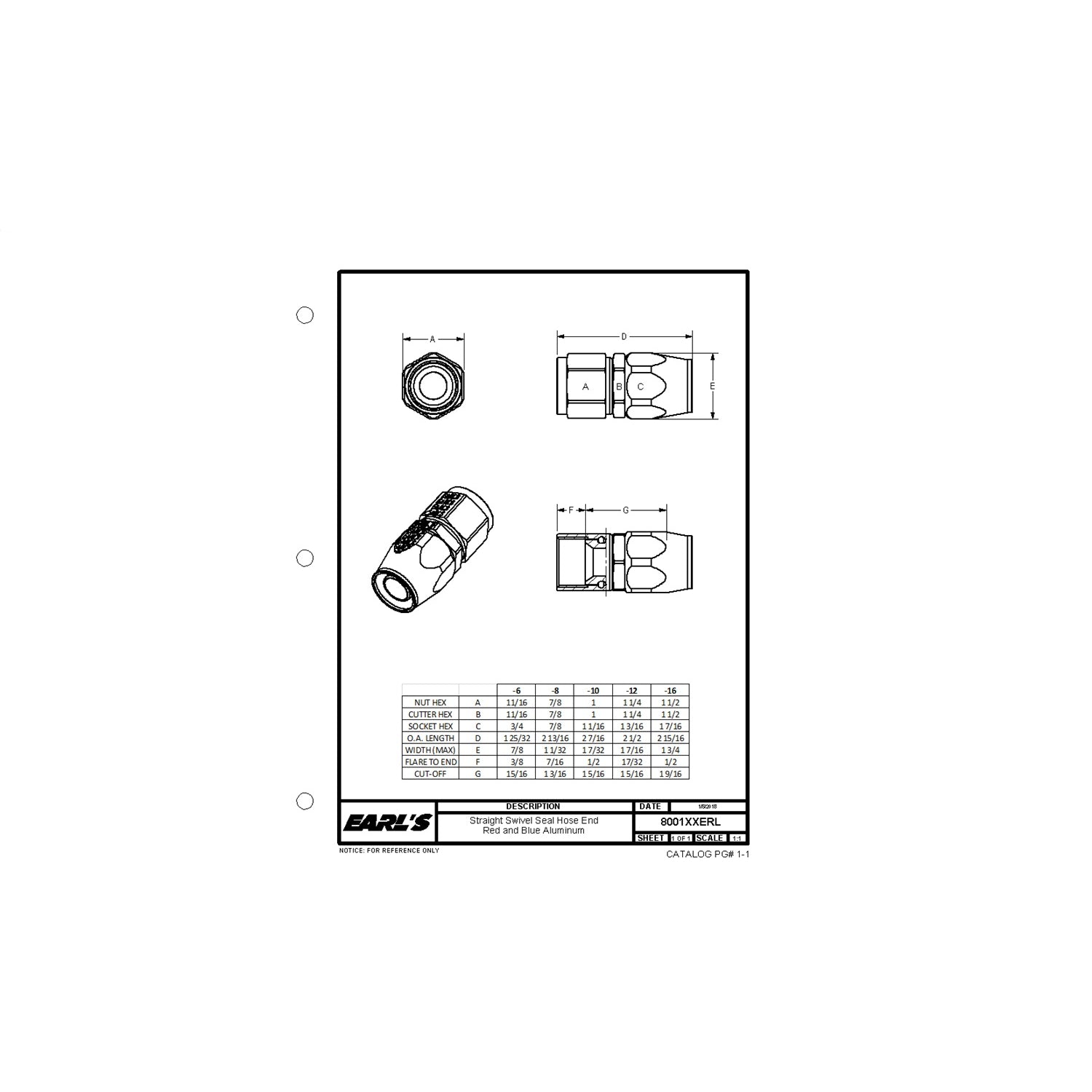 Earl's Swivel-Seal Straight Hose End -08 AN