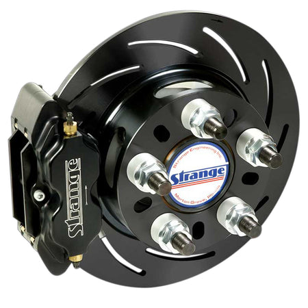 Strange Comp S Brake System - Rear - 2 Piston Caliper - 13.050" Slotted Rotor - Offset - Aluminum - Black Anodize - Big Ford