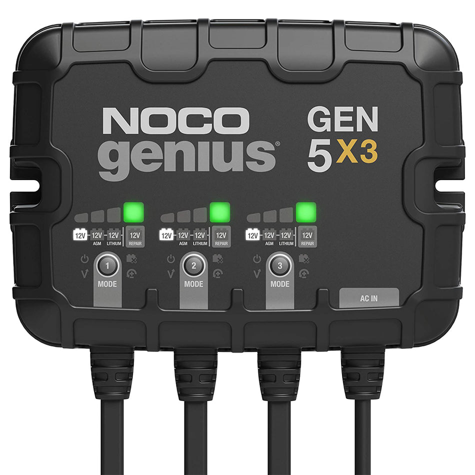 NOCO Genius Battery Charger - 12V - 15 amp - 3-Bank - Quick Connect Harness