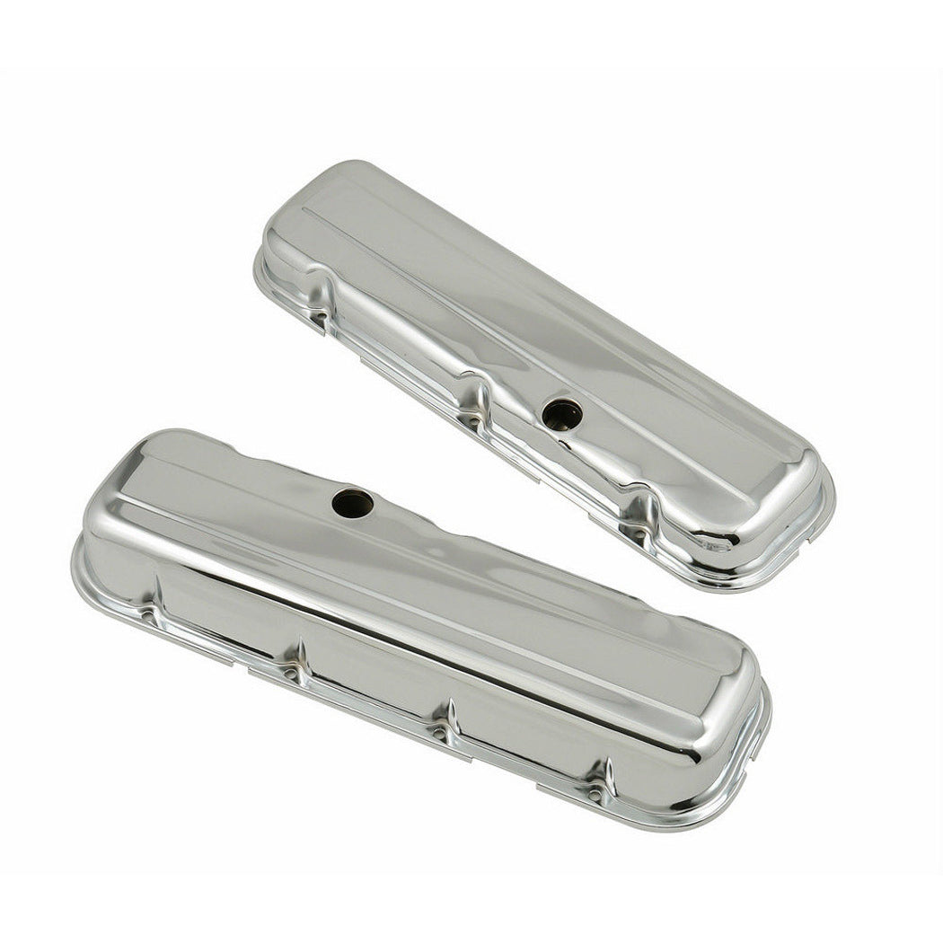 Mr. Gasket Valve Cover - Stock Height - Baffled - Breather Hole - Chrome - Big Block Chevy