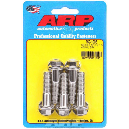 ARP Hex Head Bolt - 10 mm x 1.5 Thread - 40 mm Long - 12 mm Head - Stainless - Polished (Set of 5)