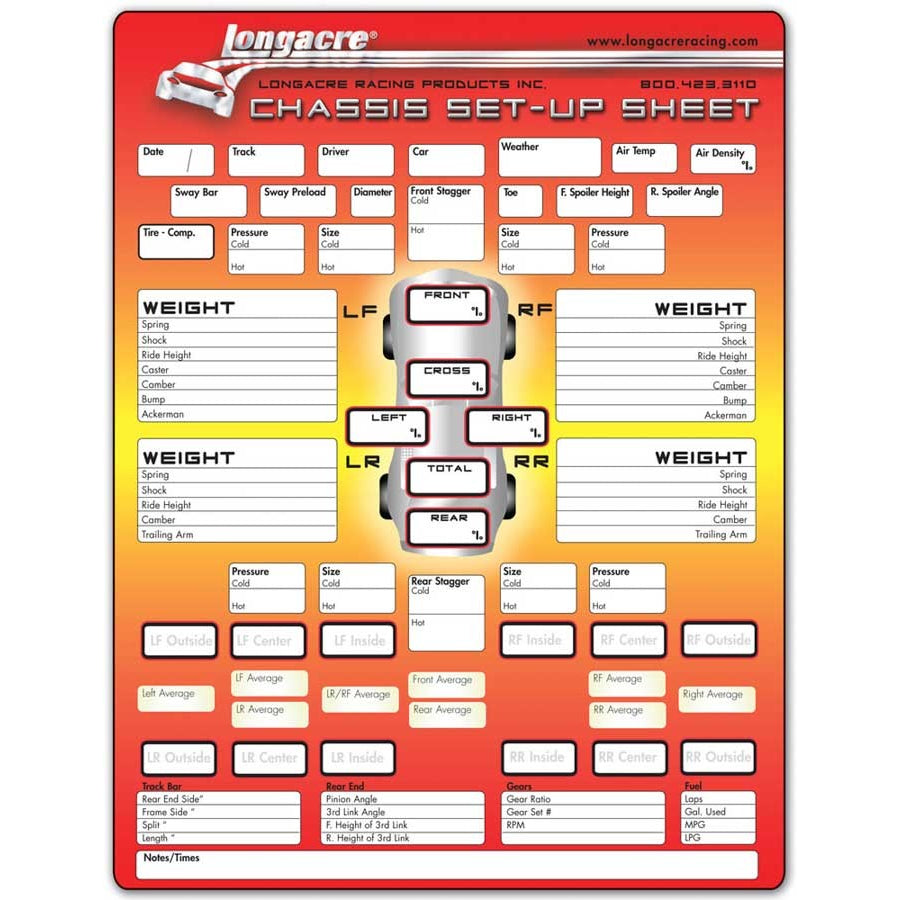 Longacre Chassis Set Up, Tire Sheets