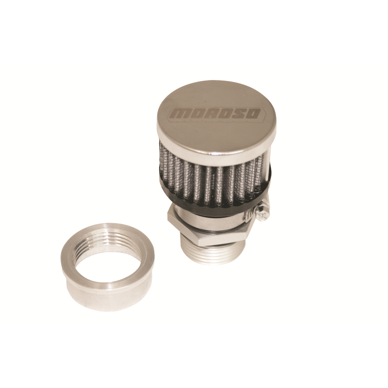 Moroso Weld-On Round Breather - 1 in Threaded Bung - Clamp-On Filter - Moroso Logo