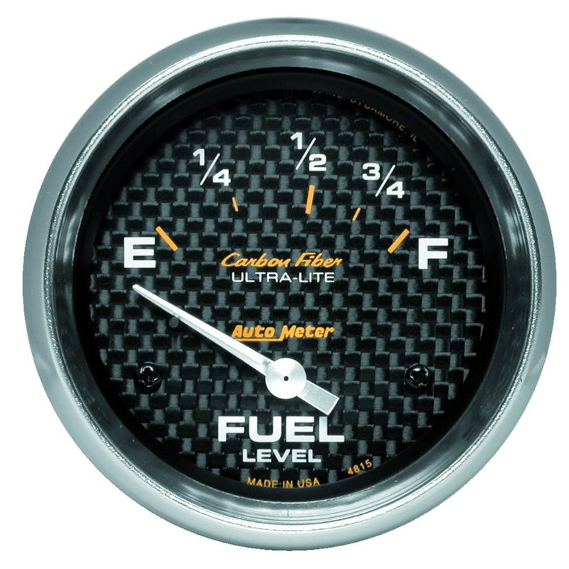 Auto Meter Carbon Fiber 73-10 ohm Fuel Level Gauge - Electric - Analog - Short Sweep - 2-5/8 in Diameter - Carbon Fiber Look Face