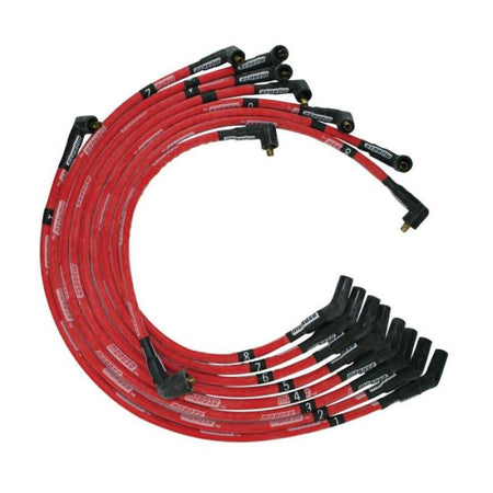 Moroso Ultra Spiral Core Spark Plug Wire Set - 8 mm - Sleeved - Red - 135 Degree Plug Boots - Socket Style - Big Block Ford