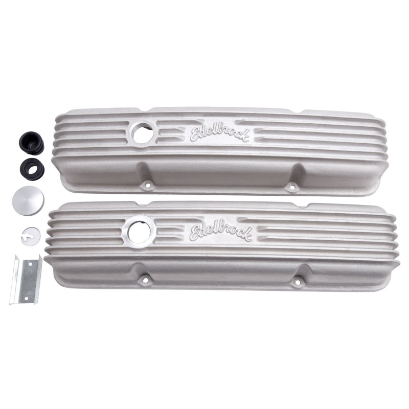 Edelbrock Classic Valve Covers Short Breather Hole Edelbrock Logo - Aluminum