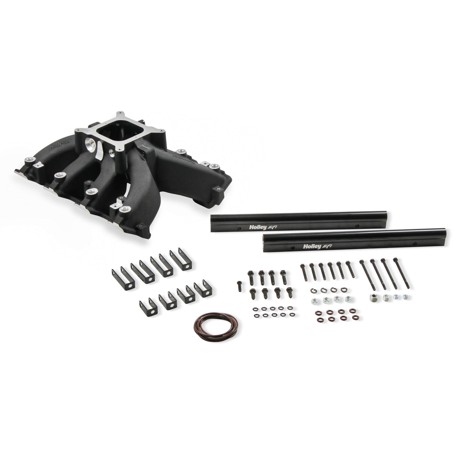 Holley Single-Plane EFI Split Design Race Intake Manifold - Square Bore - Single Plane - Aluminum - Black - GM LS-Series