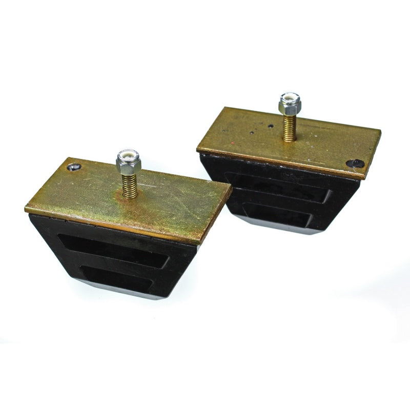 Energy Suspension Hyper-Flex Bump Stop - 2.25 in Tall - 4.5 x 2.5 in Wide - 3/8 in Stud - Lock Nut - Black - Universal - Pair