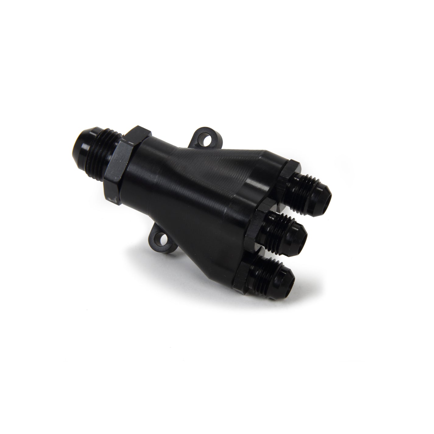 Peterson Manifold - Three 6 AN Male - One 8 AN Male - Aluminum - Black Anodize