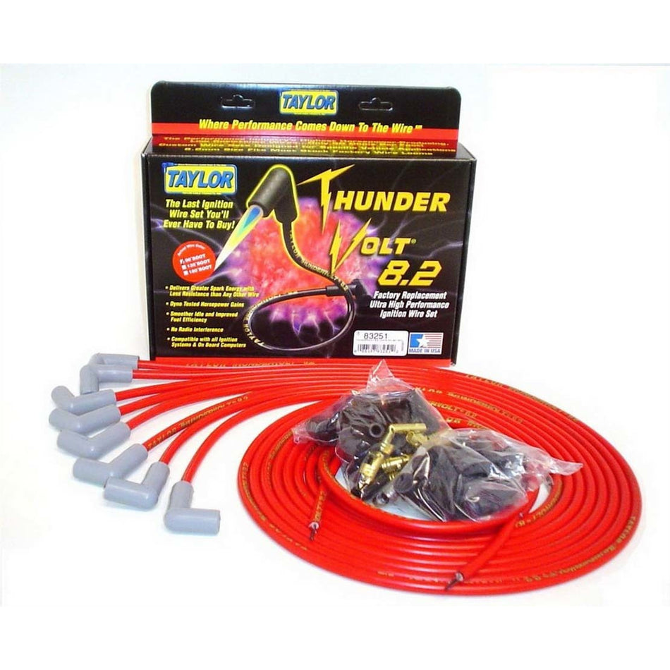 Taylor Universal-Fit Thundervolt 8.2mm Ignition Wire Set - 90 Plug Boots - Red