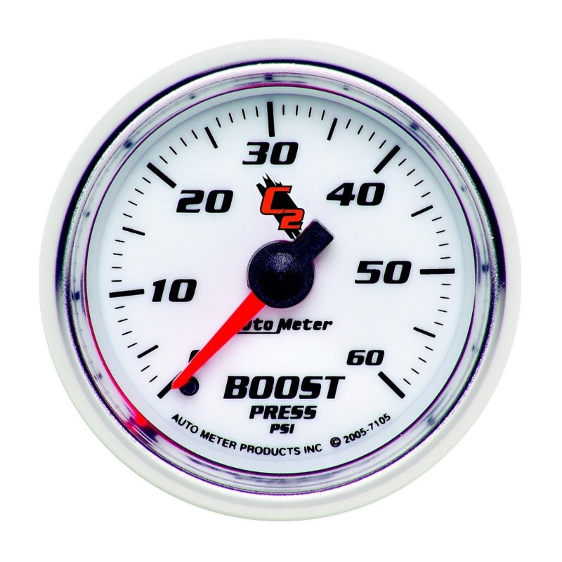 Auto Meter C2 0-60 psi Boost Gauge - Mechanical - Analog - 2-1/16 in Diameter - White Face