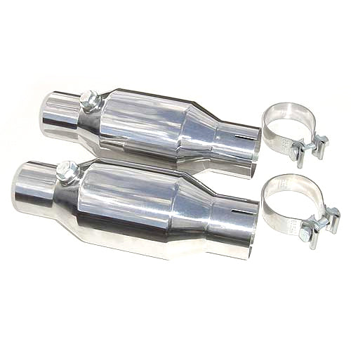 Pypes High Flow Mini-Cat Kit Catalytic Converter - 2-1/2 in Inlet - 2-1/2 in Outlet - 11 in Long - Clamps Included - Polished CVM11K - Pair