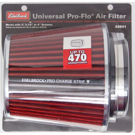 Edelbrock Pro-Flo Air Filter Element Conical 6" Base - 4-3/4" Top Diameter - 6-3/4" Tall - Chrome/Red