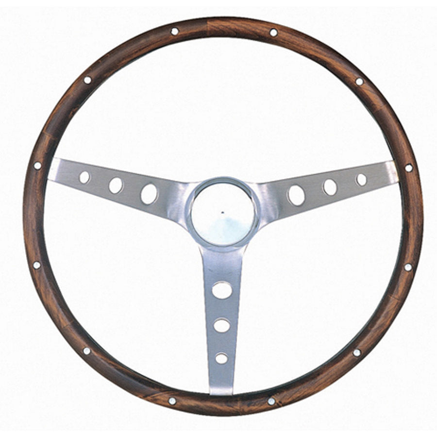 Grant Classic Nostalgia Steering Wheel - 15 in Diameter - 4.125 in Dish - 3-Spoke - Wood Grip - Brushed 966-0