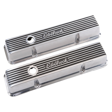 Edelbrock Elite II Valve Covers Short Baffled Breather Hole - Edelbrock Logo