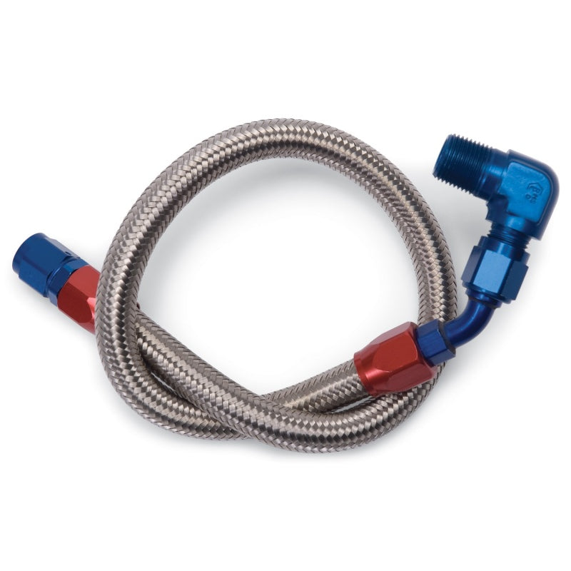 Edelbrock Mechanical Pump to Carburetor Fuel Supply Hose - 3/8 in NPT Male Inlet - 6 AN Male Outlet - Braided