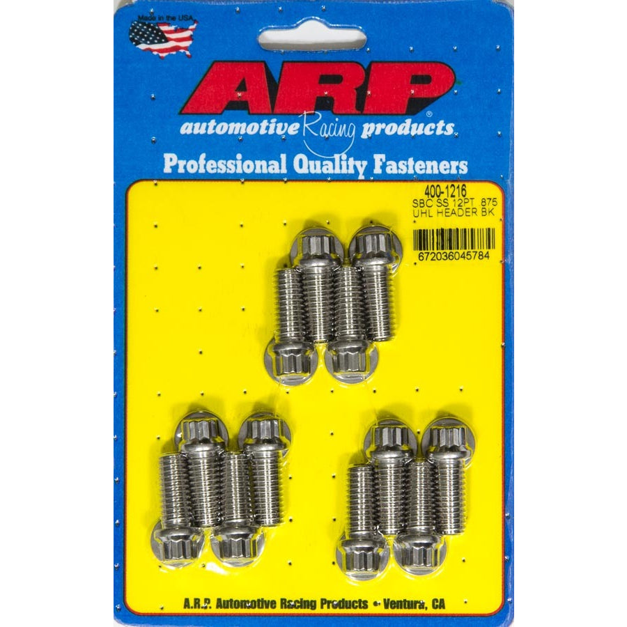 ARP Header Bolt - 3/8-16 in Thread - 0.875 in Long - 12 Point Head - Polished - Universal - Set of 12