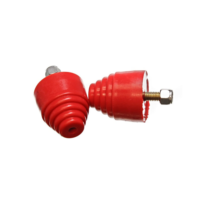 Energy Suspension Hyper-Flex Bump Stop - 2.125 in Tall - 2 in OD - 3/8 in Stud - Lock Nut - Red - Universal - Pair