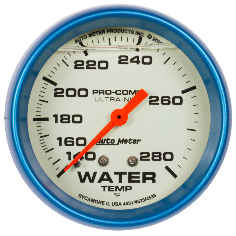 Auto Meter 2-5/8" Ultra-Nite Water Temp Gauge - 140-280