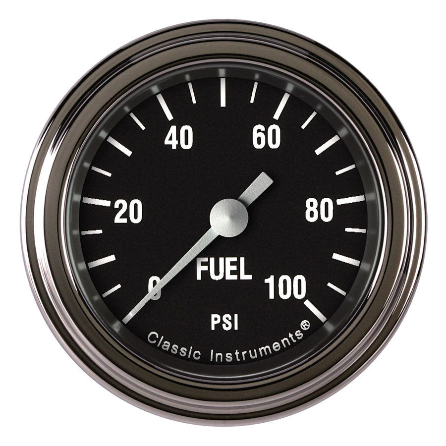 Classic Instruments Hot Rod Fuel Pressure Gauge - 0-100 psi - Full Sweep - 2-1/8 in Diameter - Low Step Stainless Bezel - Black Face