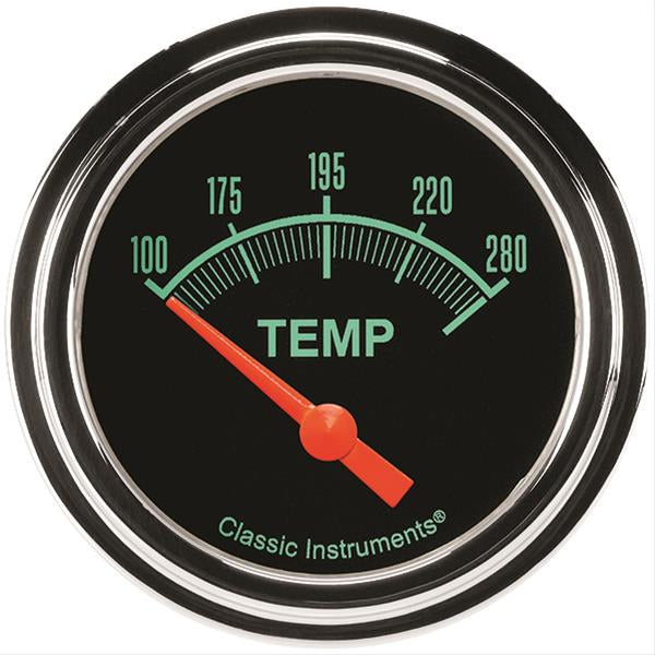 Classic Instruments G/Stock 100-280 Degree F Water Temperature Gauge - Electric - Analog - Short Sweep - 12 mm x 1.50 Thread Sender - 2-5/8 in Diameter - Low Step  Bezel - Flat Lens - Black Face