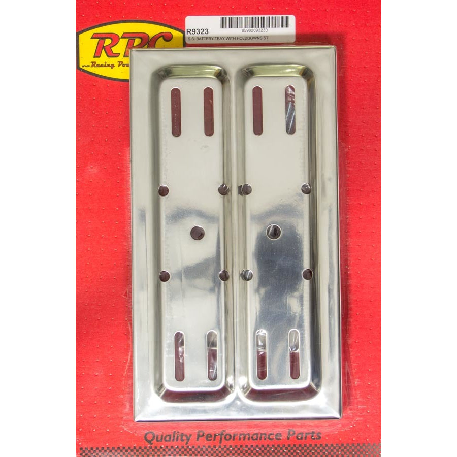 Racing Power 13-1/4 x 7-1/2" Battery Tray Stainless Polished Universal - Kit