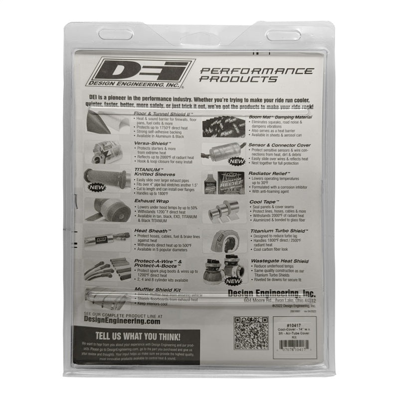 DEI Cool Cover Intake Tube Heat Shield - 36 x 14 in - Hook and Loop Closure - Silver - Up to 4-1/2 in Tubing