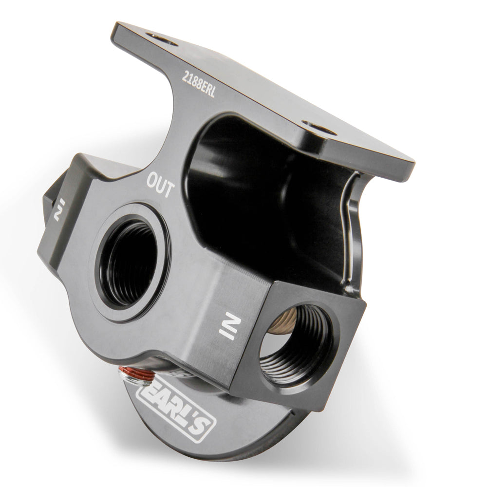 Earl's Remote Oil Filter Mount - 10 AN Female Ports - 1/8" NPT Port - 13/16-16" Filter Thread - Aluminum - Black
