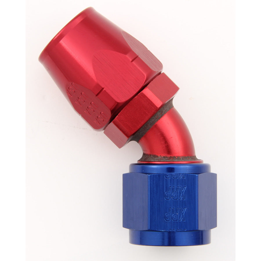 XRP Hose End Fitting 45 Degree 20 AN Hose to 20 AN Female Aluminum - Red/Blue Anodize