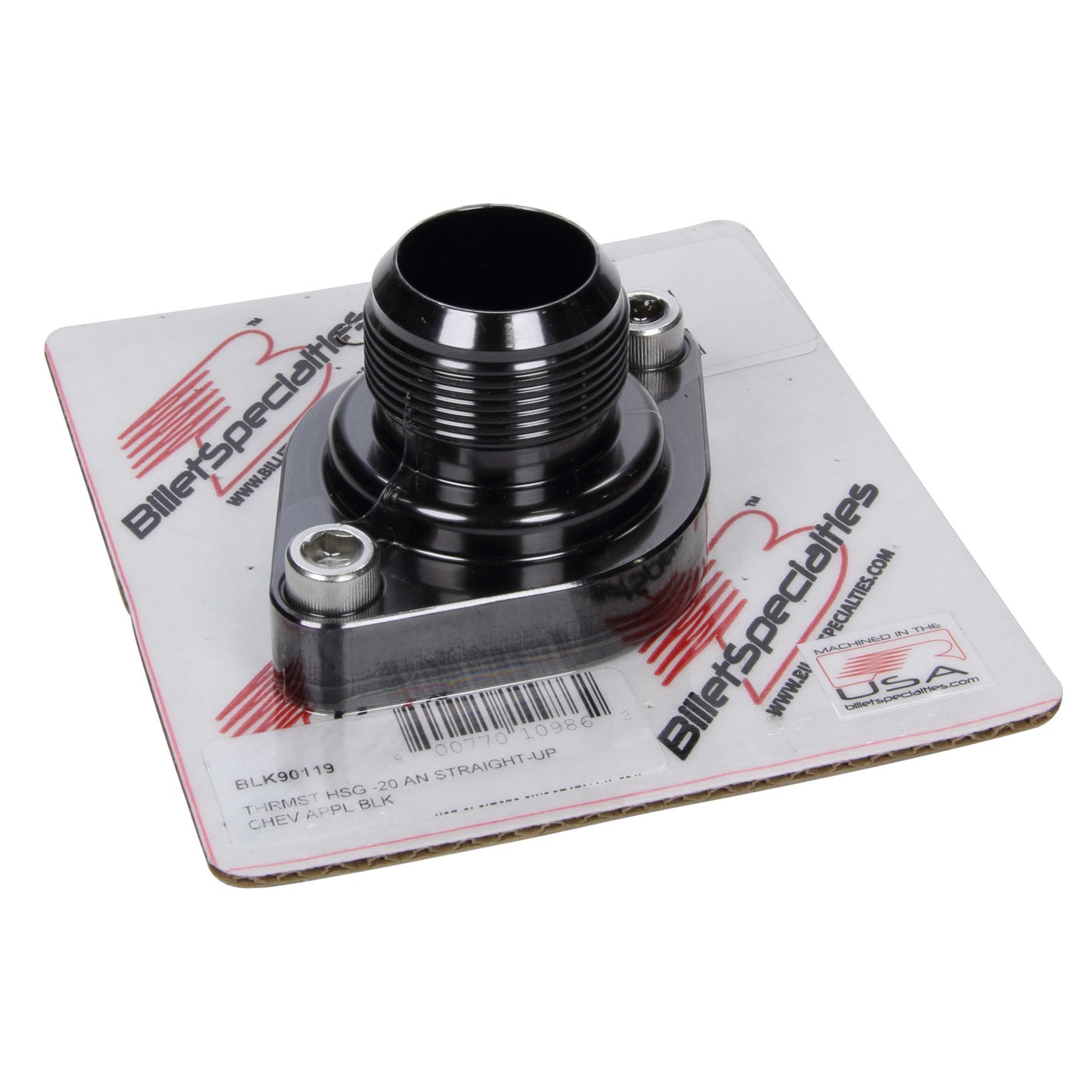 Billet Specialties Thermostat Housing -20 AN Straight Up Chevy Black