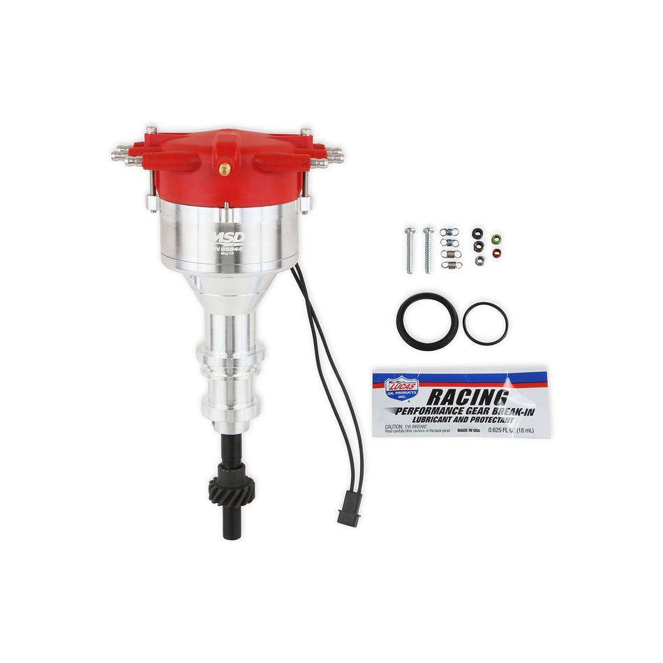 MSD Pro-Billet Distributor - Magnetic Pickup - Mechanical Advance - HEI Style Terminal - Crab Cab - Red - Small Block Ford