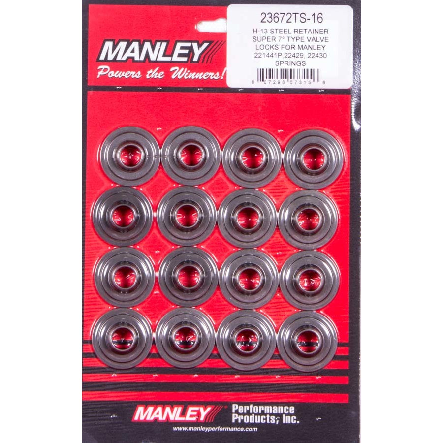 Manley Super 7 Degree Valve Spring Retainer - 1.125 in / 0.730 in OD Steps - 1.570 in Dual Spring - Set of 16