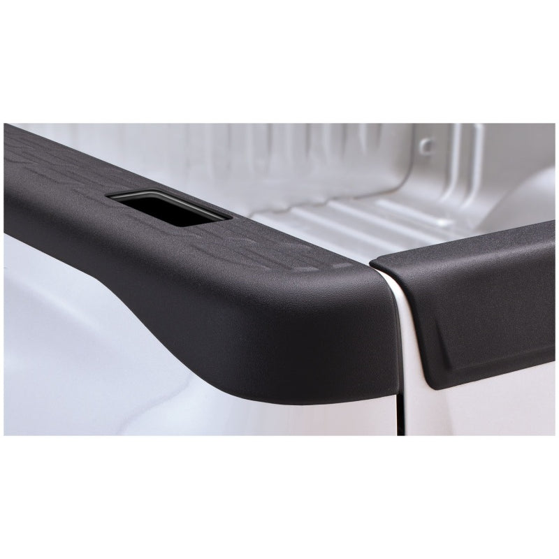Bushwacker OE Style Bed Rail Caps - Stick-On - Stake Pocket Hole - Plastic - Black - 6 Ft. . 6" Bed - (Pair)