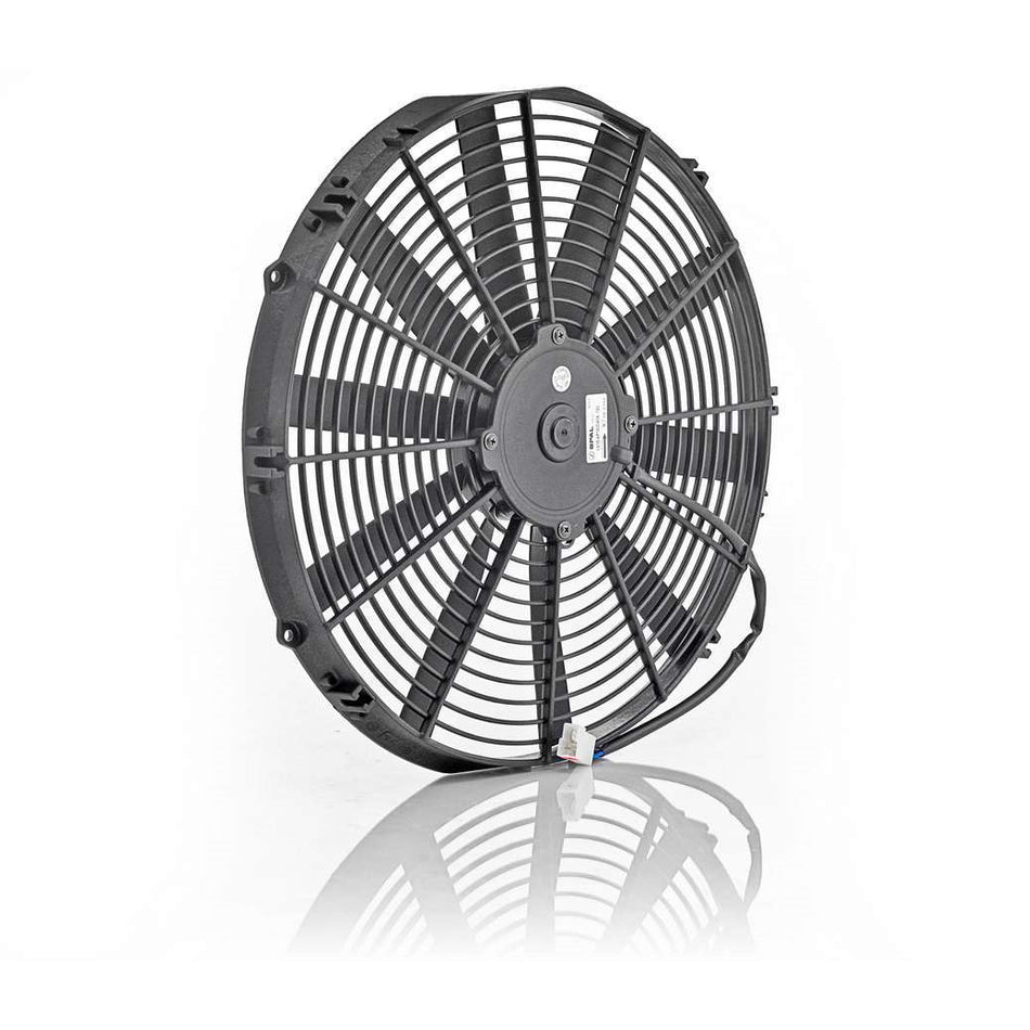 Be Cool Euro Black Thin Line Electric Cooling Fan - 16" Fan - Puller - 1300 CFM - 12V - Straight Blade - 16 x 16" - 2" Thick - Plastic
