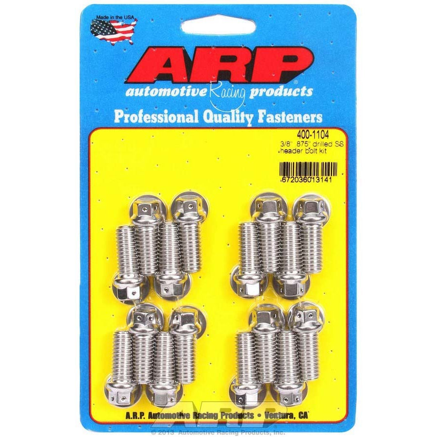 ARP Header Bolt - 3/8-16 in Thread - 0.875 in Long - Hex Head - Polished - Drilled - Big Block Chevy - Set of 16
