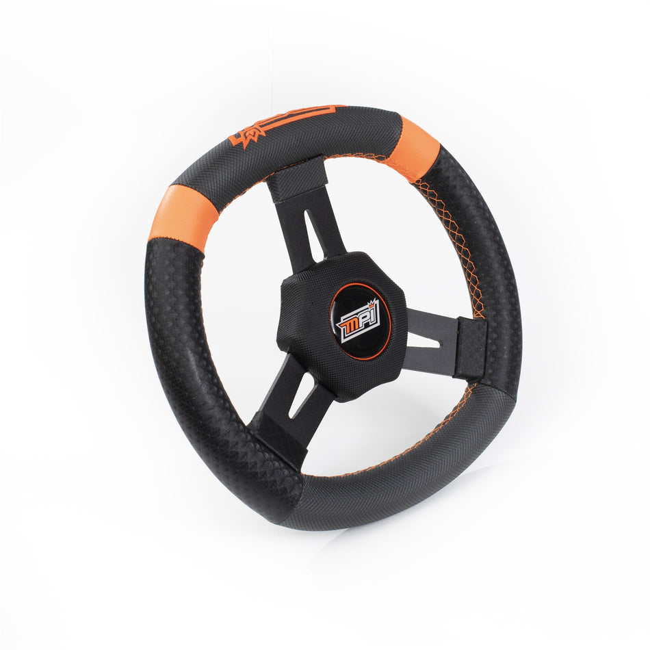 MPI Quarter Midget Steering Wheel - 11" Diameter - Square - 3-Spoke - 1-1/4" Dish - Synthetic Grip - Aluminum - Black