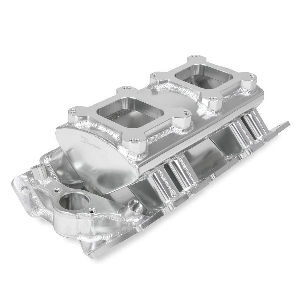Sniper Fabricated Intake Manifold BBC Single Plane 2 x 4150 Silver with Sniper Logo