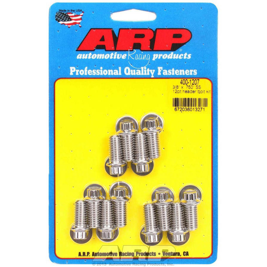 ARP Stainless Steel Header Bolt Kit - 12-Point - 5/16" Wrench - 3/8"-16 - 0.750" Length - Set of 12