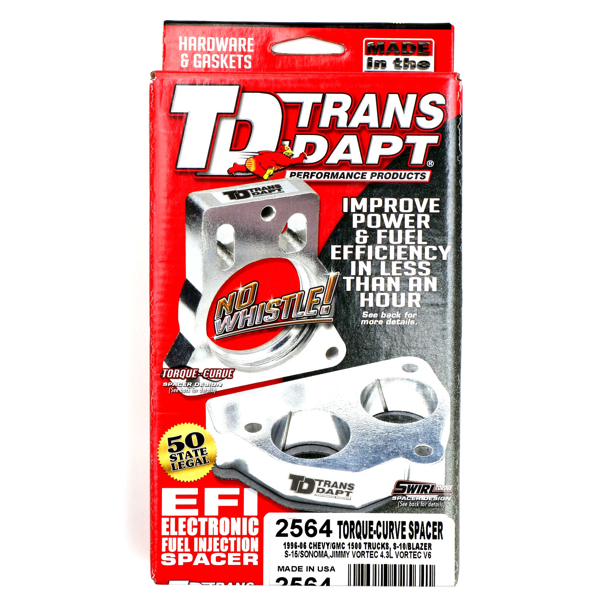 Trans-Dapt Torque-Curve Throttle Body Spacer - 1 in Thick - GM V6 - GM Midsize SUV / Truck 1996-2006