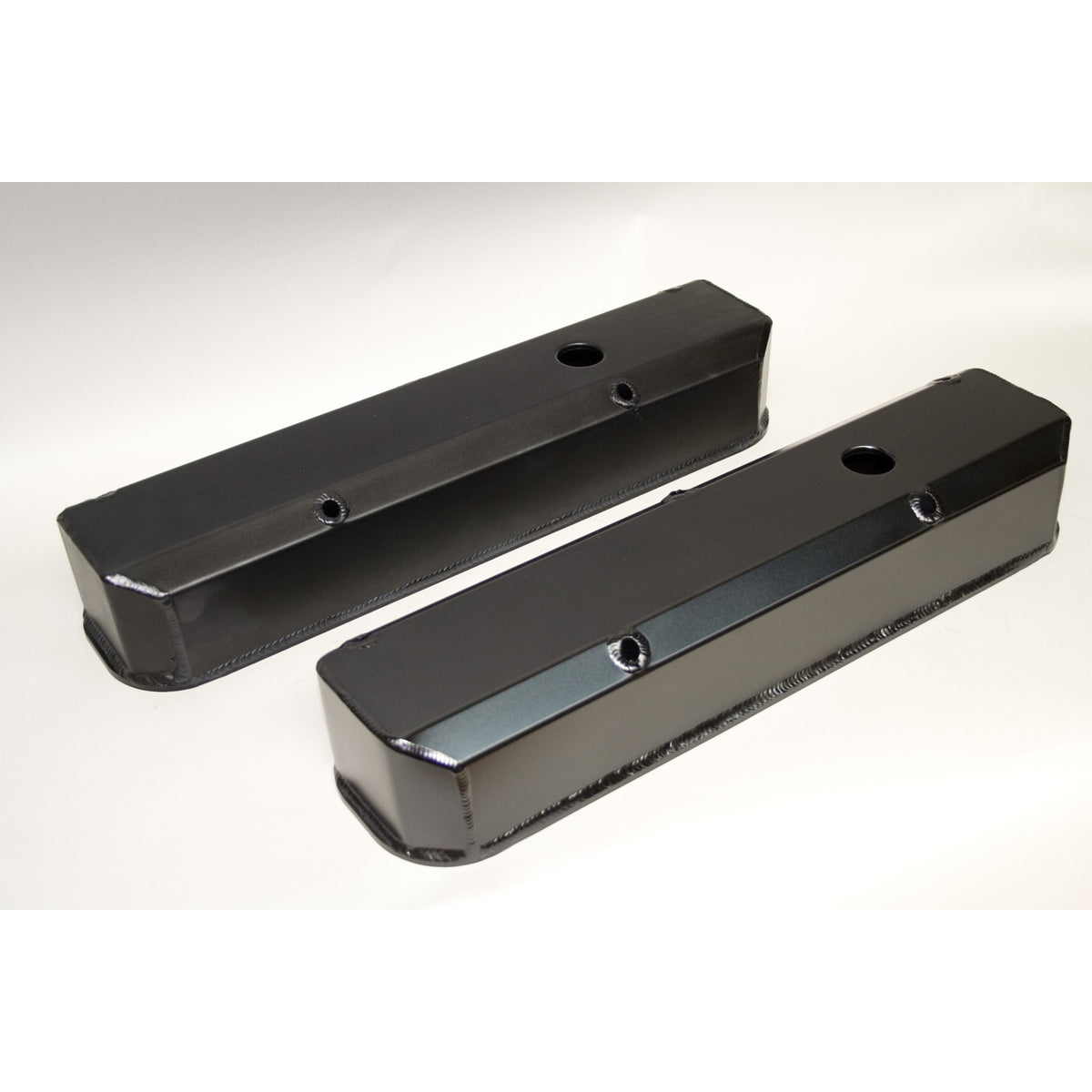 PRW INDUSTRIES Stock Height Valve Covers Breather Hole Hardware Aluminum - Black Anodize