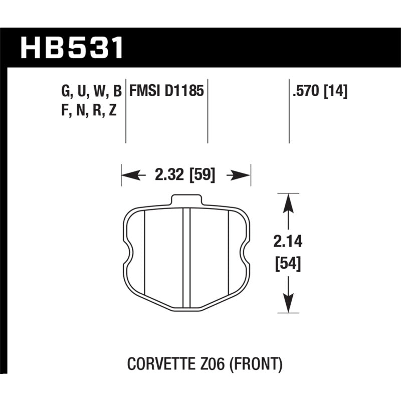 Hawk HPS Compound High Torque Front Brake Pads - Chevy Corvette 2006-13 - Set of 4 HB531F570