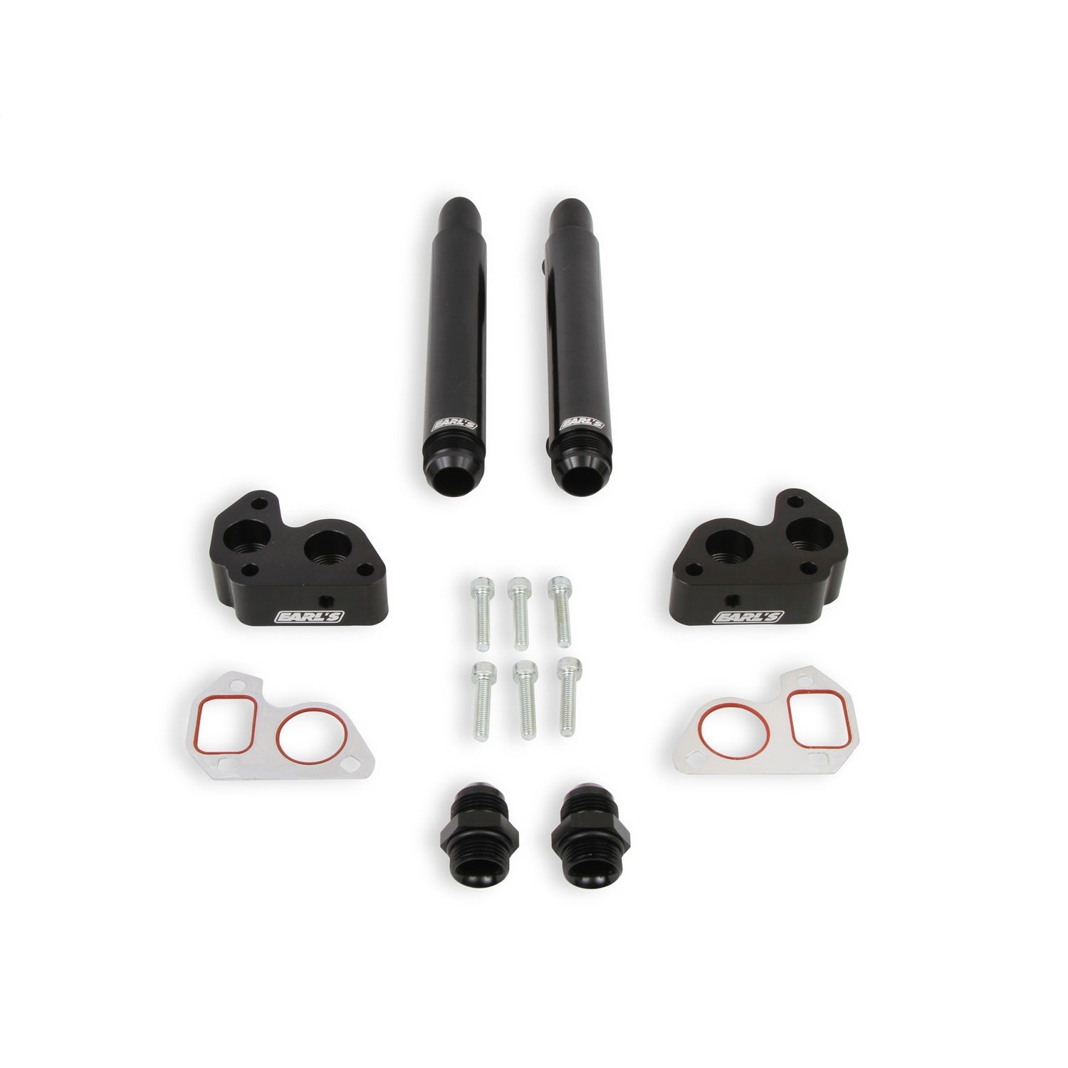 Earl's Water Pump Plumbing Kit - 12 AN Female Adapter Fittings - 12 AN Ports - 16 AN Male Inlet and Outlet - Black