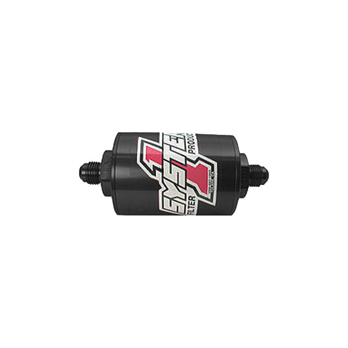 System 1 Pro-Street Billet In-Line Fuel Filter - 35 Micron - Stainless Element - 8 AN Male Inlet - 8 AN Male Outlet - Black