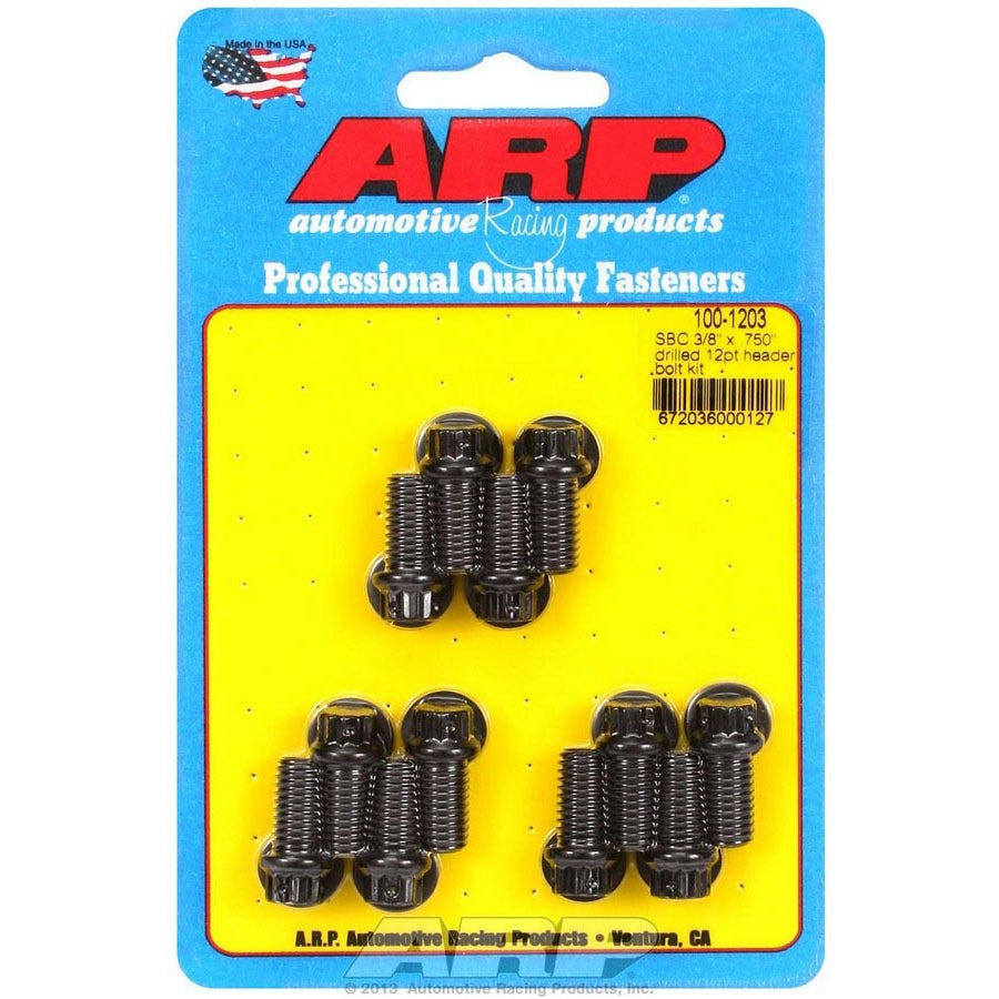 ARP Header Bolt Kit - Drilled - Black Oxide - SB Chevy - 3/8" Diameter, .750" Under Head Length - 12 Pt. Head - (12 Pack)