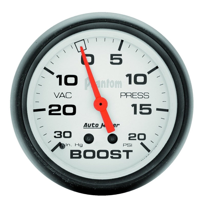 Auto Meter Phantom 30 in HG-20 psi Boost / Vacuum Gauge - Mechanical - Analog - 2-5/8 in Diameter - White Face